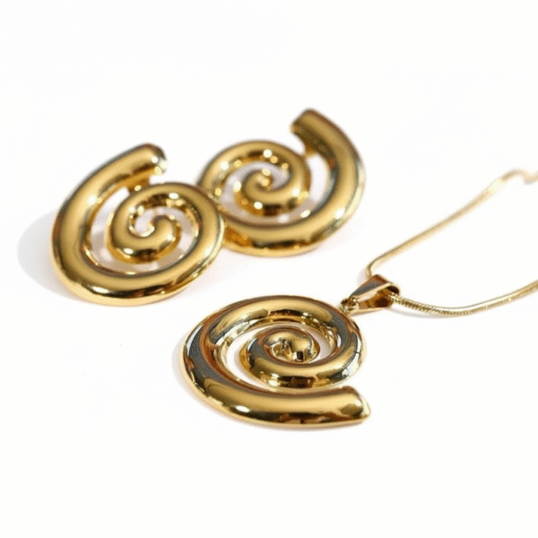 Swirl Elegant Stainless Steel Pendant Necklace & Earrings Set